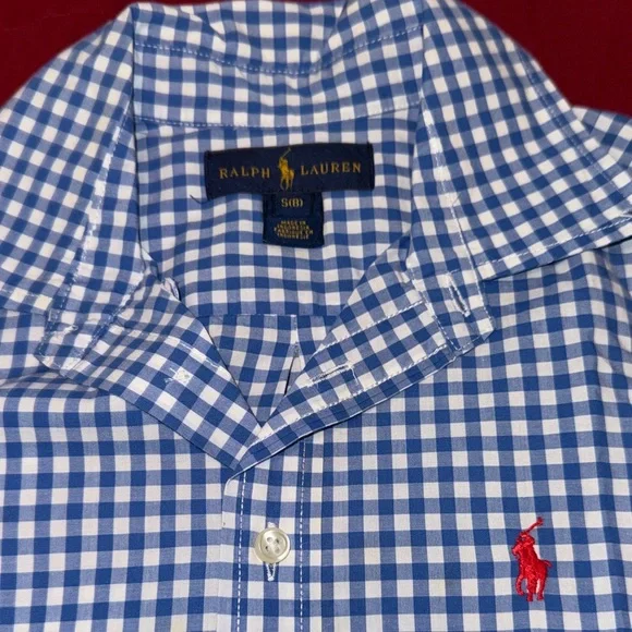 Polo by Ralph Lauren Blue and White Gingham Button-Down Shirt - Boys Size S(8) - Picture 4 of 4